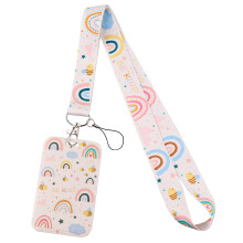 Juanooo Aesthetic Rainbow ID Lanyard with Card Holder Cute Neck Lanyard Strap for Keys ID Badges for Women Girls Teachers Kids Preppy Keychain School