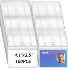xinfedi Plastic Card Holder, 100PCS 4.13" x 3.54" Clear Horizontal ID Card Holder, Waterproof Name Badge Holder for Office Business School