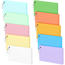 10 Pads/500 Pcs Flash Cards Revision Cards, 5 x 3 Inch Double Sided Lined Coloured Index Cards for Office Home School Work Study Memo Message Note