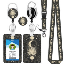 bolimoss Sun and Moon Lanyard with Card Holder for Neck Cute ID Badge Lanyards Retractable Clip for Teacher Women Men Key Card Holder Reel