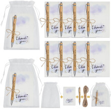 10 Sets Thank You Gift Inspirational Bamboo Ballpoint Pens and Thank You Cards with Organza Bags Personalised Motivational Pens Employee Appreciation