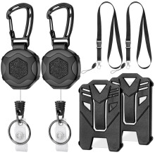 2 Pack Heavy Duty Retractable Keychain, with 31.5" Steel Cord, 2 PCS ID Badge Holder and 2 PCS Detachable Lanyard Strap for Name Card