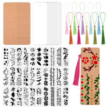JSRQT Blank Bookmark Set, Bulk Cardstock Bookmarks for Reading Lovers, 30Pcs White and Brown Unfinished Book Mark 32Pcs Drawing and Letter Stencils