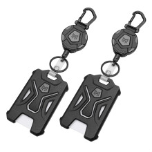 MNGARISTA 2-Pack Retractable Badge Holder, Heavy Duty Carabiner Keychain, Tactical ID Card Holder with 31.5" Retractable Badge Reel, Black
