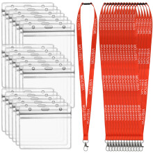 CENBEN 20PCS Red Visitor Lanyards with 20 Clear Name Badge Holders, Waterproof Horizontal Card Holder ID Card Holders and Vsitor Neck Lanyard