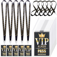 25 Sets VIP Badge Lanyards with Plastic VIP Pass Card Holder Black and Gold Pass Cards Breakaway Backstage Lanyard for Backstage Concert Event
