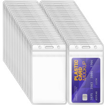 xinfedi Plastic Card Holder, 50PCS 4.49" x 2.68" Clear Vertical ID Card Holder, Waterproof Name Badge Holder for Office Business School