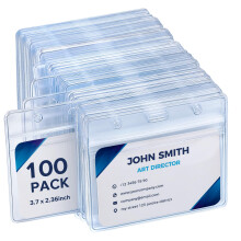100 Pack Horizontal Badge Holder Plastic Clear ID Card Holder Waterproof Name Tag Holders with Resealable Zip