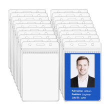 20 Pcs A6 Large Vertical Badge Holders: Waterproof Portrait Clear ID Card Holder Plastic Pocket Pouches - 17 x 11.5 cm Card Sleeve Name Tag Badges ID