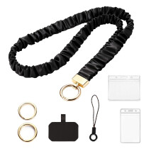 Stretchy Scrunchie Lanyard for Women Ladies, Nurses, Doctors, Retractable Teacher Lanyard for ID Badges, Keys, Wallet, Headphones, Black