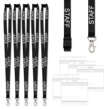 5 Pcs Black Staff Lanyards for Neck Lanyard with Card Holder Transparent Waterproof Breakaway Safety Id Badge Holder for Id Cards Holder