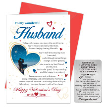 DPKOW Valentines Card for Husband Valentines Gifts for Him, Greeting with Red Envelope, When I Say I Love You More Wallet Card, Romantic I Love You