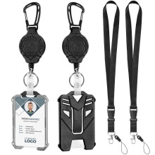 2 Set Retractable Lanyard for ID Badges Holder Heavy Duty Badge Reel Carabiner Keychain with Breakaway Lanyards for Work Office Teacher
