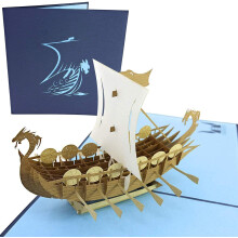 PopLife Norse Viking Ship 3D Pop Up Card for All Occasions ? Happy Birthday, Father's Day, Anniversary, Retirement ? Greeting Card for Men, Dad,