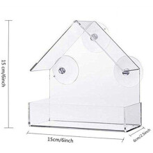 (House) Acrylic Transparent Window Viewing Pet Bird Feeders Tray Birdhouse Suction Cup Mount