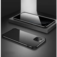 (black, For iphone 11pro max) Double-Sided Clear Tempered Glass Shockproof Magnetic Phone Case for iPhone 11/11 Pro/11 Pro Max