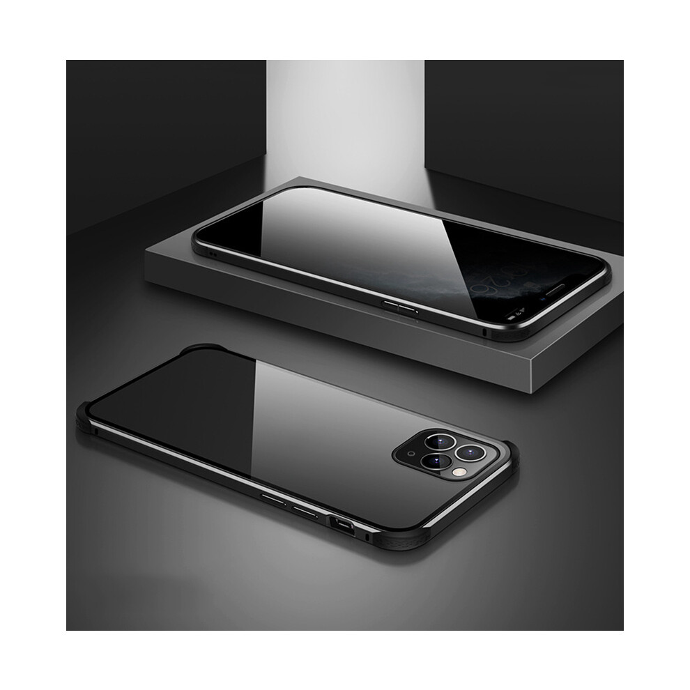(black, For iphone 11pro) Double-Sided Clear Tempered Glass Shockproof Magnetic Phone Case for iPhone 11/11 Pro/11 Pro Max