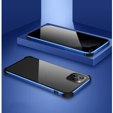 (blue, For iphone 11pro max) Double-Sided Clear Tempered Glass Shockproof Magnetic Phone Case for iPhone 11/11 Pro/11 Pro Max