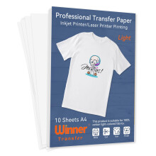 WinnerTransfer Professional Heat Transfer Paper Light Color A4 10 Sheets Cotton t-Shirt Printing Iron-on Transfer Paper for Inkjet and Laser