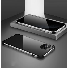 (silver, For iphone 11pro max) Double-Sided Clear Tempered Glass Shockproof Magnetic Phone Case for iPhone 11/11 Pro/11 Pro Max