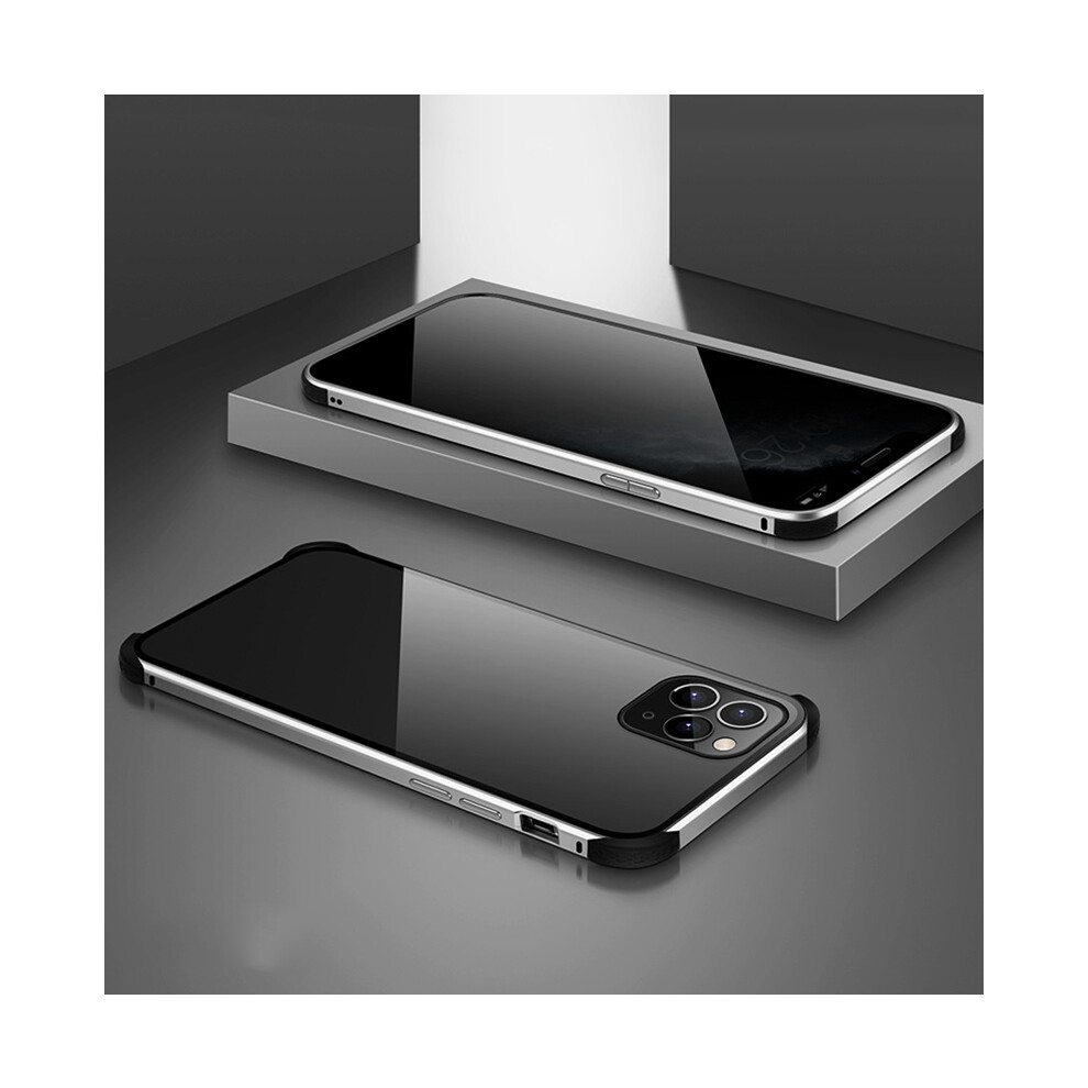 (silver, For iphone 11pro) Double-Sided Clear Tempered Glass Shockproof Magnetic Phone Case for iPhone 11/11 Pro/11 Pro Max