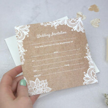 Dotty about Paper Premium Wedding Postcard Invitations - Rustic Lace Pattern - Pack of 20 complete with Ivory Envelopes. Vintage Charm,