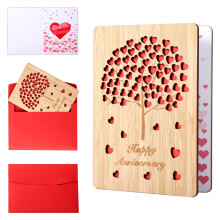 FUYOAL Wooden Happy Anniversary Card, Handmade Wooden Greeting Cards Happy Valentines Day Cards Christmas Birthday Wedding Anniversary Cards for