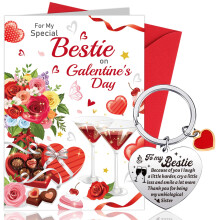 HOWAF Galentine's Day Card for Bestie, Valentines Card for Bestie Best Friend Valentine's Day Card Valentines Day Card Bestie Keyring Heart Keyring