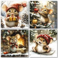 Charity Christmas Cards Pack of 32. Each Christmas Card multipack has 4 different Festive Mice designs. Ecofriendly and UK made. Verse Inside. Small