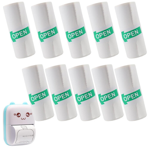 10 Rolls Thermal Printer Paper | Mini Printer Sticker Paper Roll 57x30mm | Compatible with Most Mini Printers