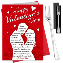 HOWAF Valentines Card for Him or Her, Happy Valentine's Day Card, with I Love You Fork in Gift Box, Stainless Steel Engraved Valentines Fork, Gifts