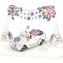 papercrush? Pop Up Card Wedding Car with Just Married Garland ? Elegant 3D Wedding Card for Bride and Groom (Daughter in Law, Sister, Best Friend),