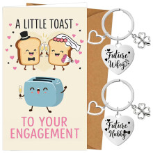 Funny Engagement Card for Couples ? Unique Engagement Gifts Set with 'A Little Toast' Greeting Card & 2 Heart Keyrings (Future Hubby Wifey), Presents