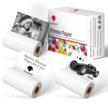 Phomemo M02 Paper, White Sticker Paper Strong Self-Adhesive for Phomemo M02 M02PRO M02S M03 M04S M04AS M832 M833 M834 Portable Thermal Printer, 50mm x