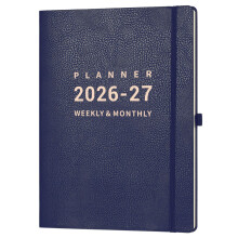 Academic Diary 2026 2027 - A4 Diary 2026 2027 Week to View from Aug. 2026 to Jul. 2027, Soft Blue Leather Cover, 21.7 x 28.3 x 1.5 cm, Blue