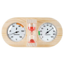 Sauna Thermometer Hygrometer with 15-Minute Sand Timer, Pine Wood Frame and Glass Lens for Accurate Heat and Humidity