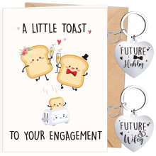 Luvart Engagement Cards Gifts for Couples - Funny Toast Engaged Card & 2 Heart Keyrings Engagement Gifts for Fianc?e Fianc? Daughter Son Friends Bride