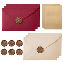 Vintage Letter Paper with 6 Envelopes, 10 A5 Writing Paper and 6 Wax Seal, Kraft Paper, Writing Paper Set for Gifts Wedding Birthday Greeting Cards,