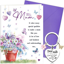 YianHien Special Mum Birthday Card with Heart Keychain & Envelope, Floral Butterfly For a Special Mum Birthday & Mothers Day, Love & Appreciate You