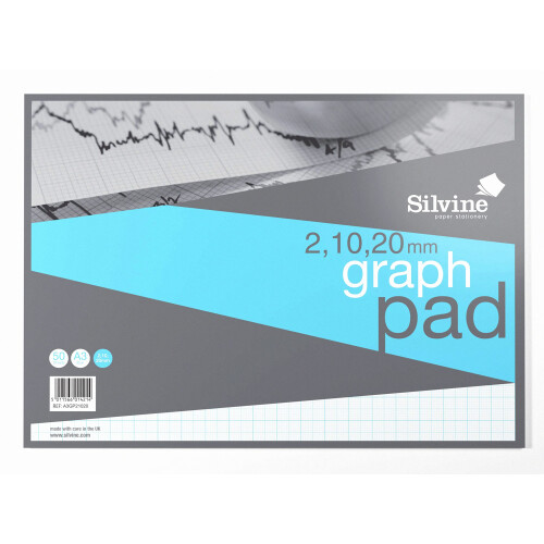 Silvine A3 Professional Graph Paper Pad - Printed 2-10-20mm Graph (50 Sheets)