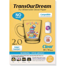 TransOurDream Tru-Waterslide Decal Paper Clear 2.0 A4 10 Sheets Printable Water Transfer Paper for Inkjet & Laser Printers,Water Slide Decals