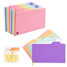 Vakki Tabbed Index Cards, 300PCS Colourful Flash Cards with 8 Binder Rings, Ruled Revision Cards Spiral Flashcards Lined Coloured Card Note Taking Cue