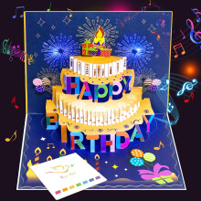 Musical 3D Pop Up Birthday Card with Lights and Interactive Blow Out Candle ? Plays "Happy Birthday" Song with Applause Cheers ? Three Tier Cake