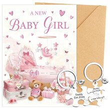 New Baby Girl Card Gift - Baby Girl Welcome To The World Card with Keyring Congratulations to New Parents New Mum Dad Gifts for Friends and Family