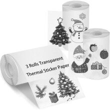 Transparent Self Adhesive Thermal Paper, 3 Rolls Thermal Labels for Most Pocket Printers, 57mm x 3.5m, Diameter 30mm, Glossy Thermal Printer Paper for