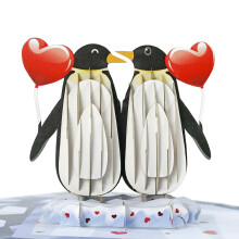 CUTPOPUP Penguin Couple Pop Up Anniversary Cards, 3D Happy Valentines Cards, Wedding Anniversary Card for Him Her Wife Husband Mum Dad Grandma,