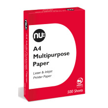 nu: A4 Multi-Purpose Printer Paper | White | 500 Sheets | Smooth Surface | Suitable for Inkjet, Laser & Copier Use | Ideal for Home & Office