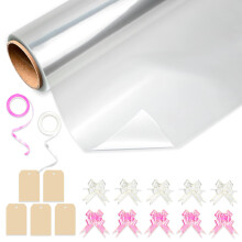 Huruc Clear Cellophane Wrap Roll 40cm x 30m with 10 Pull Bows, 2 Ribbons & 5 Tags ? Christmas Wrapping Cello for Hampers, Bouquets, Baskets, Crafts &