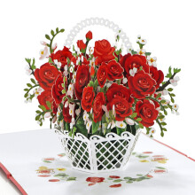 CUTPOPUP Red Roses Basket Pop Up Anniversary Cards, 3D Happy Valentines Cards, Wedding Anniversary Card for Him Her Wife Husband Mum Dad Grandma,