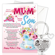 HOWAF Mothers Day Card from Son, Happy Mother's Day Card Mothers Day Cards for Mum, Mother's Day Cards, Mothers Day Keyring Mum Keyring, Mum Gifts